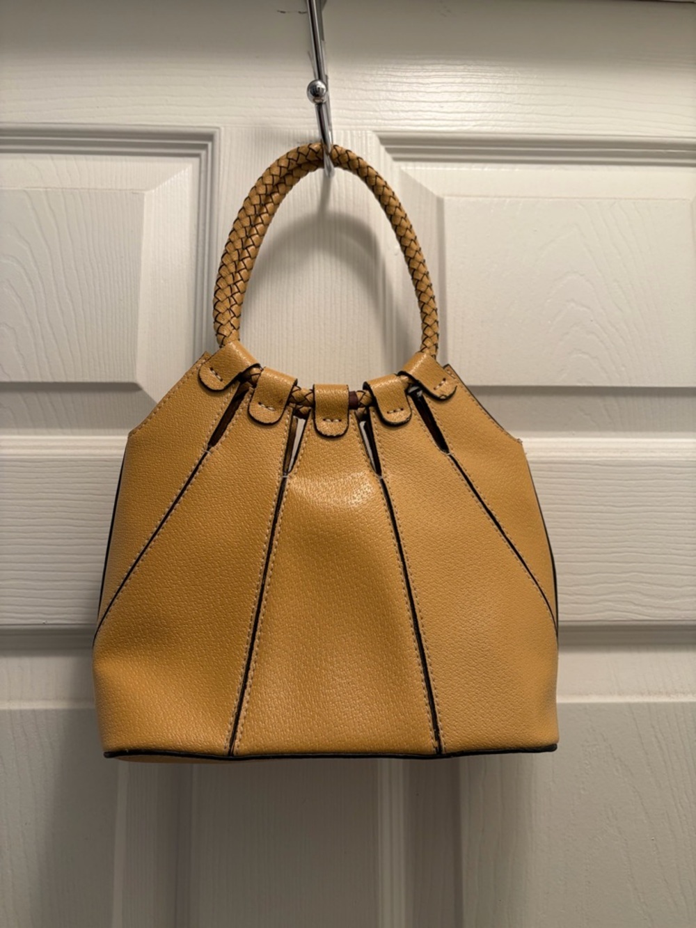 Mustard Yellow Braided Handle Mini Satchel Purse Minimalist